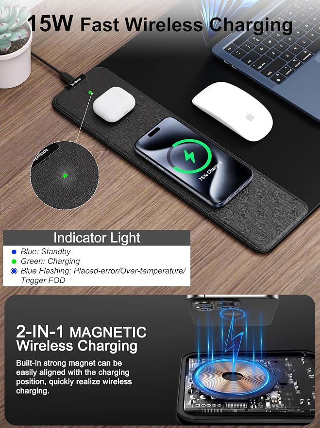 TopMade Mouse Pad with 15W Fast Wireless Charging, 35.43"x15.75" XXXL Large - Image 2