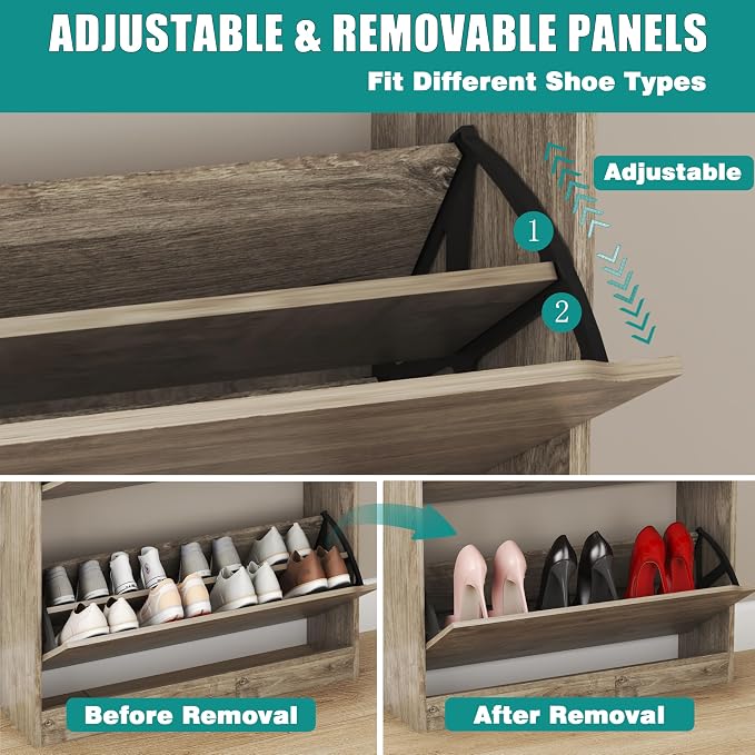 Shoe Cabinet for Entryway with 3 Flip Drawers, Narrow Hidden Slim Freestanding - Image 3