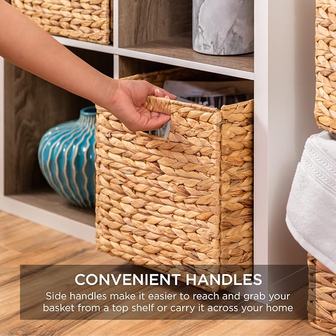 Best Choice Products 10.5x10.5in Pack of 5 Cube Storage Baskets, Water Hyacinth - Image 7