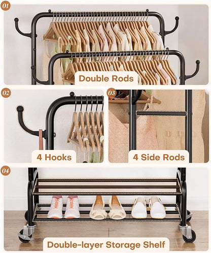 Homde Heavy Duty Clothes Rack: 265lb Rolling Double Rod Garment Hanging - Image 5