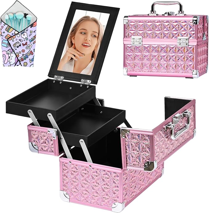 Makeup Case Organizer, Makeup Train Case, Trays Cosmetic Box Portable, by Unknown