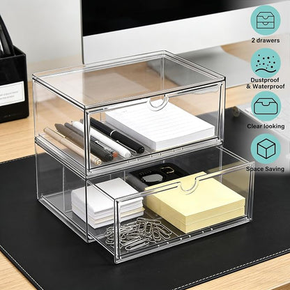Prsildan Acrylic Makeup Organizer, 2 Pack Stackable Clear Storage Drawers - Image 7