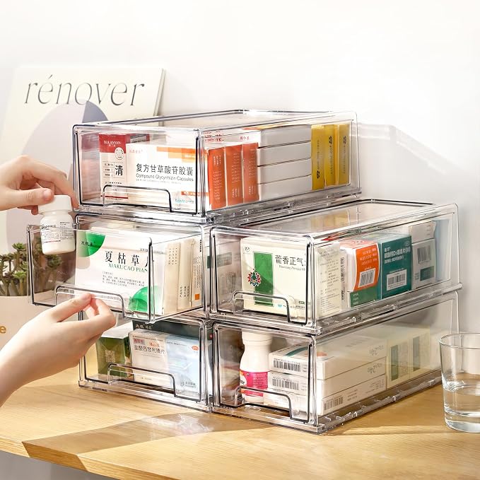 clear Drawer-Type Plastic Storage Box Bins Organizer，Family First Aid Kits - Image 3