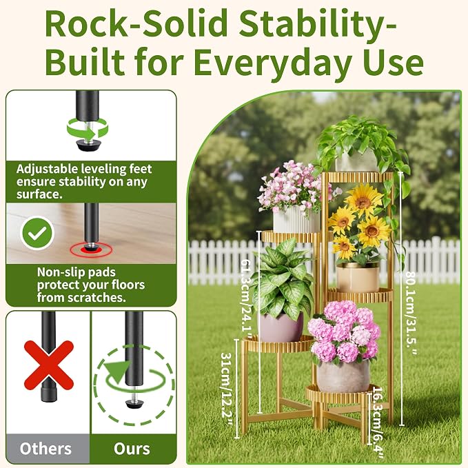 5 Tier Large Plant Stand Indoor, 7.9 Inch Wide Tall Corner Metal Plant Stands - Image 3