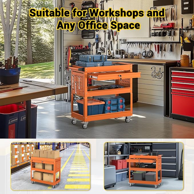 3 Tier Rolling Tool Cart on Wheels, 550 LBS Tool Cart - Image 7