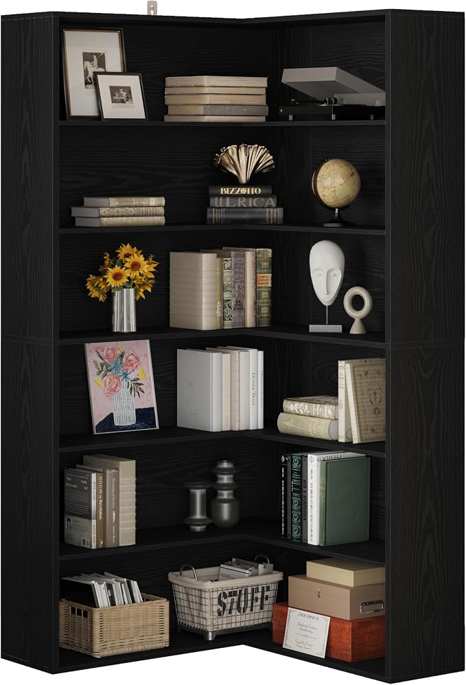 ANCTOR Corner Bookshelf, 6 Tiers Corner Bookcases - Image 3