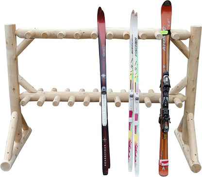 17-Place Freestanding Log Ski Rack Holder, Indoor & Outdoor Snowboard Racks - Image 3