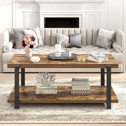 FOLUBAN Modern Coffee Table, Rustic Wood Center Table - Image 6