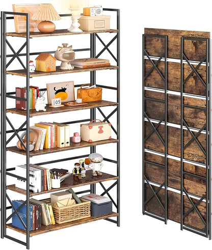 4NM Extra Wide 6 Tiers No Assembly Book Shelves, 61.8" H Folding Bookshelf by 4NM