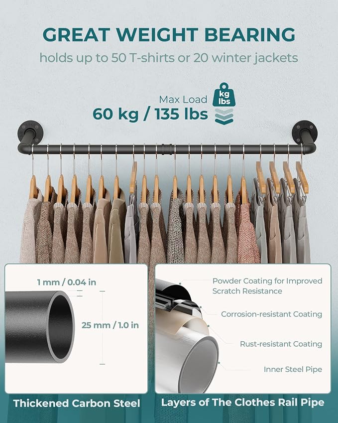 OROPY Industrial Pipe Clothing Rack 38.4", Heavy Duty Detachable Wall Mounted - Image 8