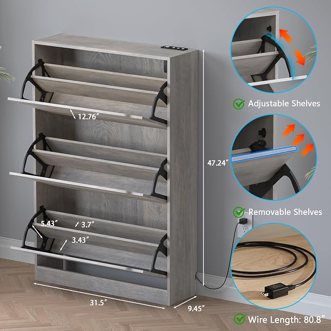 BORNOON Shoe Cabinet with Odor Control and Back Panels, Deodorizing Slim 3-Flip - Image 2