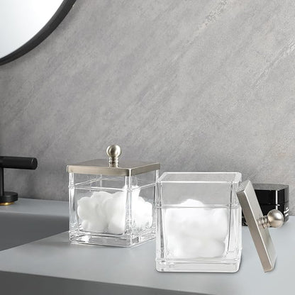 Glass Cotton Jar Holder 2 Pack– Satin Nickel Lid, Elegant Bathroom Storage - Image 4