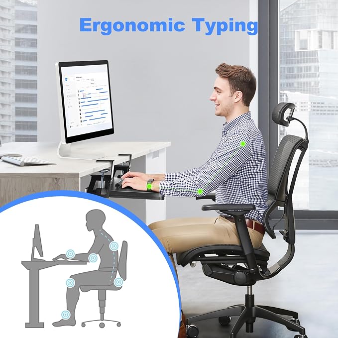Keyboard Tray Under Desk Large C-Clamp 25.6” x 11.8” Slide-Out Platform - Image 2
