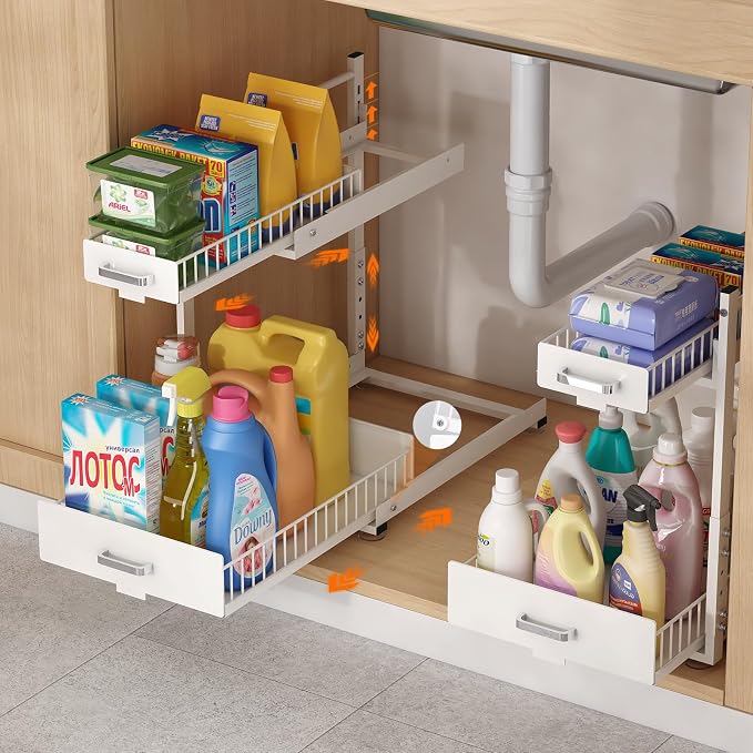 Under Sink Organizer, 2 Tier Slide Out Kitchen Cabinet Organizers by LIAISIMI