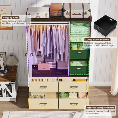 Farmhouse 3 Doors Armoire Wardrobe Closet w/Folding Sliding Barn Door and Lights - Image 5