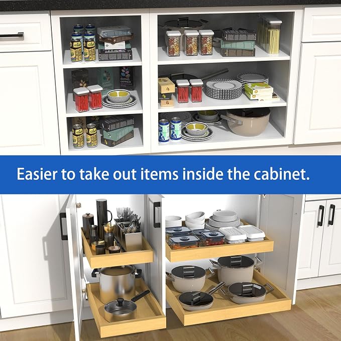 Wooden Pull out Cabinet Organizer 12" W x 21" D x 4.3" H, Heavy Duty Slide Out - Image 5