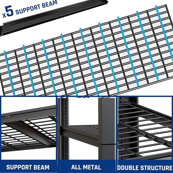 67" Wide 5-Tier Garage Shelving Unit, Heavy Duty Garage Storage Shelves - Image 5