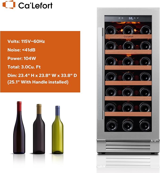 Ca'Lefort 15 Inch Wine Fridge, 33 Bottle Wine Cooler Refrigerator, 40-65°F Wine - Image 5