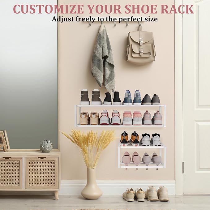 3 Pack Expandable Wall Mounted Shoe Rack, Heavy Duty Metal Shoe Racks Holder - Image 2