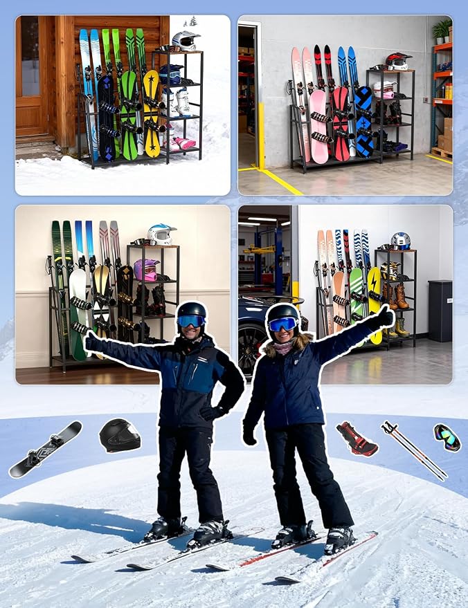 sogiv 4-Tier Freestanding Snowboard Rack, Ski Storage Rack, Ski Holders - Image 7