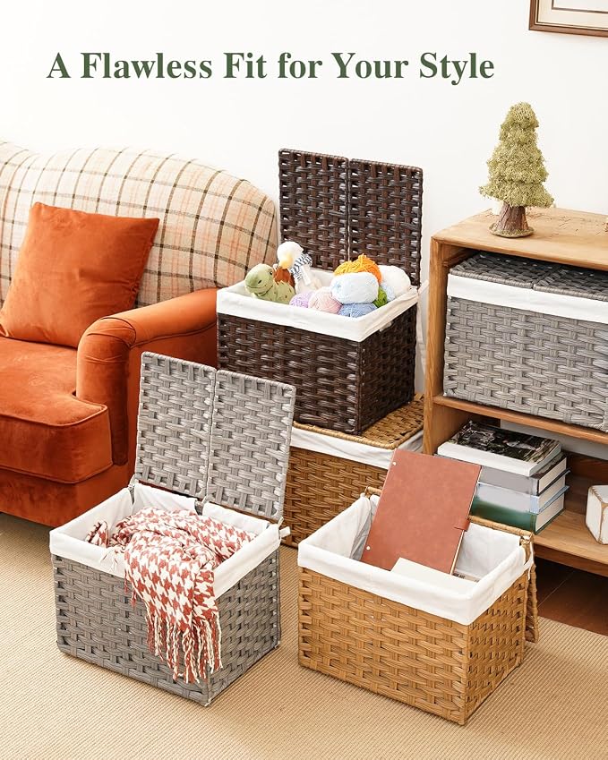 SETVSON Storage Basket with Lid, 2-Lid PE Rattan Storage Bin, 2 Removable - Image 8