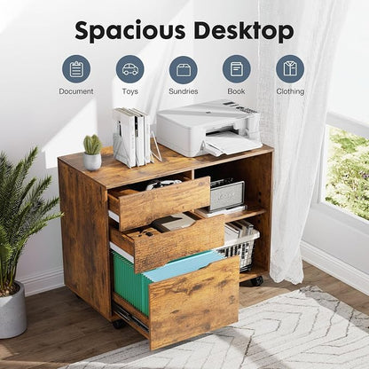 DUMOS File Cabinet with 3 Drawers, Wood Under Desk Storage Printer Stand | - Image 4