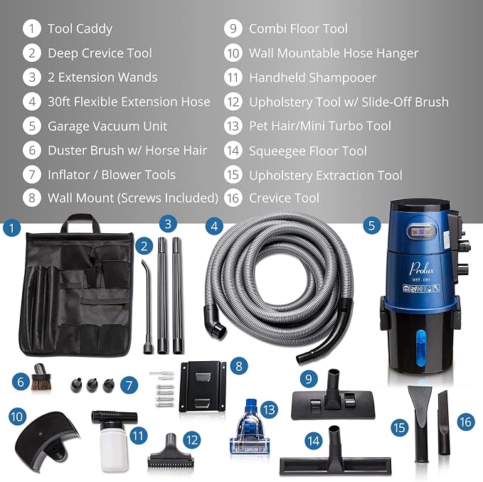 Prolux Professional Shop Blue Wall Mounted Garage Vac, Wet Dry Pick Up - Image 3