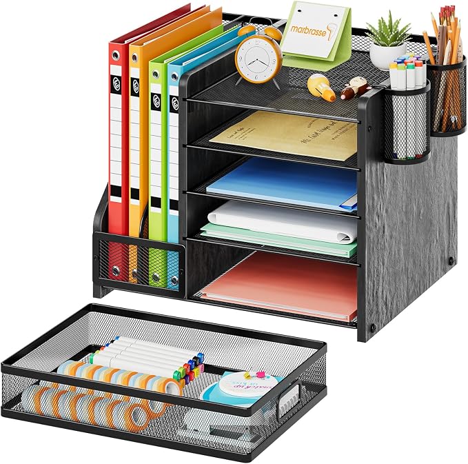 Marbrasse Desk Organizer with File Holder, 5-Tier Paper Letter Tray Organizer - Image 2