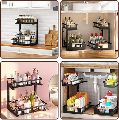 Under Sink Organizers and Storage, 2 Pack L-Shaped Pull Out Cabinet Organizer - Image 2