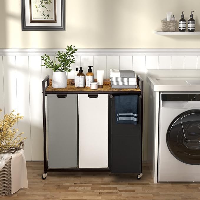 Laundry Hampers with Shelf, Laundry Basket 3 Section, Laundry Sorter with - Image 2