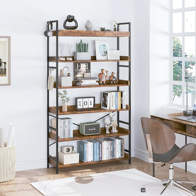 HCHQHS Bookshelf, Adjustable Industrial Bookcase, Vertical Tall Book Shelf - Image 8