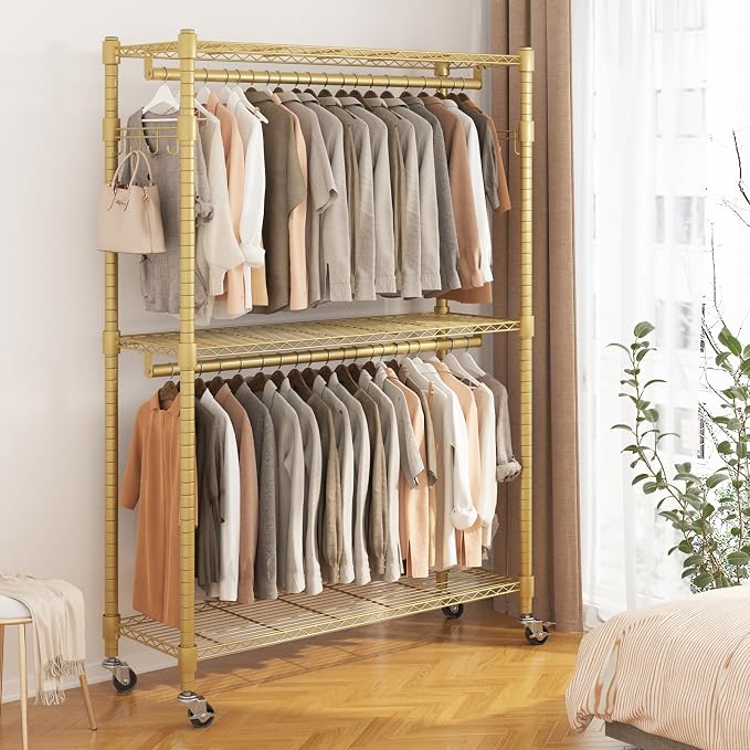 BATHWA Heavy Duty Garment Rack on Wheels, Rolling Clothes Racks - Image 2