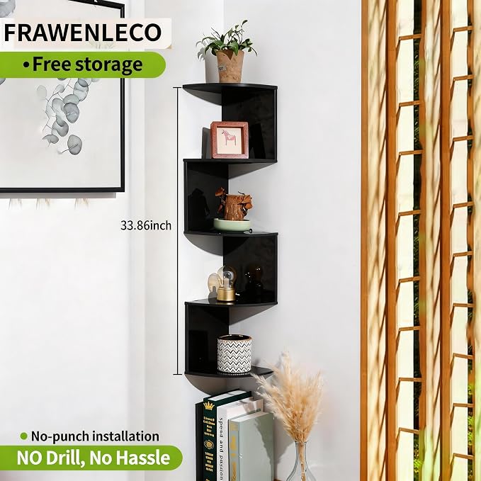 No-Drill Corner Shelf Wall Mount, 5-Tier Floating Corner Bookshelf - Image 2