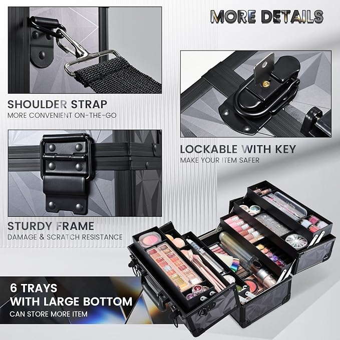 FRENESSA Makeup Case Extra Large Makeup Train Case 12.6 Inch Makeup Box - Image 4