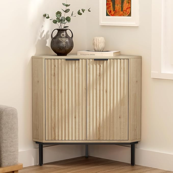 Fluted Corner Cabinet, Modern Small Corner Floor Cabinet - Image 6