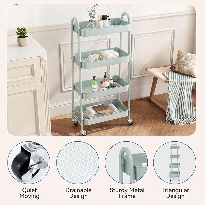 NEWBULIG 4-Tier Metal Rolling Cart - Image 2