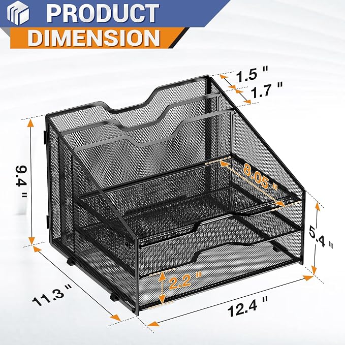 Letter Tray Organizer, Mesh Desk File Organizer - Image 2