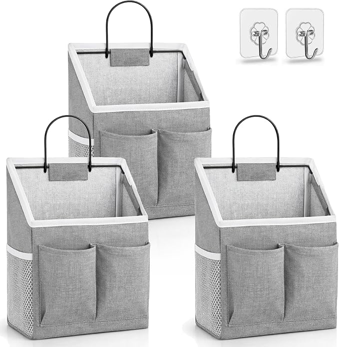 Kanrichu 3pcs Wall Hanging Organizer Bag, Linen Fabric Door Hanging Storage by KANRICHU