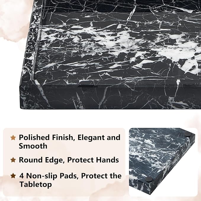 Real Natural Marble Tray for Bathroom, Kitchen and Desktop, Rectangle Genuine - Image 3