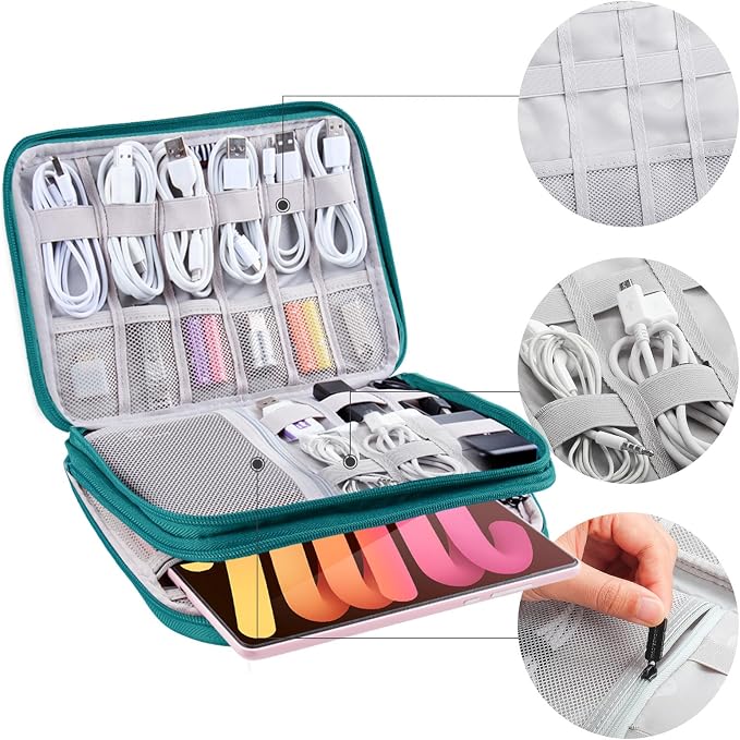 Electronics Organizer, Travel Cable Organizer Bag, Water Resistant Double - Image 5