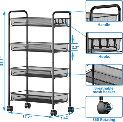 4-Tier Mesh Rolling Cart - Image 6