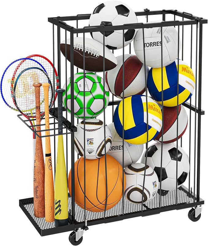Garage Ball Storage With Baseball & Badminton Holder: Floor Sports Equipment - Image 9