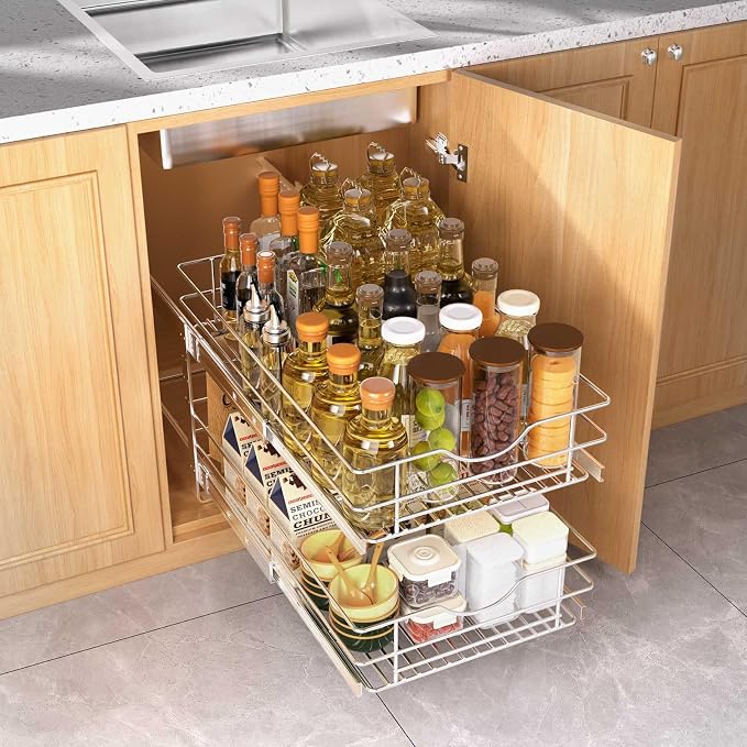 2 Tier Pull Out Cabinet Organizer, Soft Close Slide Out Drawer - Image 2