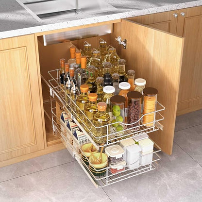 2 Tier Pull Out Cabinet Organizer, Soft Close Slide Out Drawer - Image 2