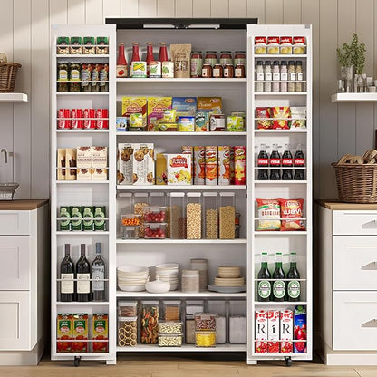 White Farmhouse Kitchen Pantry Cabinet, Dining Room, Living Room by Furnaza