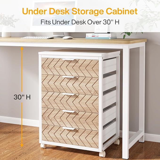 Tribesigns 5-Drawer File Cabinet, Wood Mobile Storage Unit, - Image 2