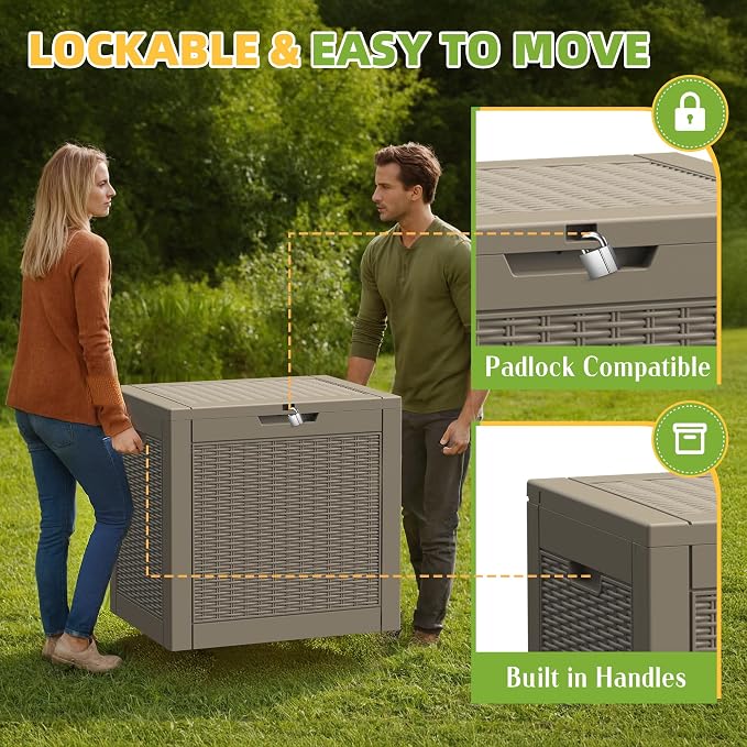 Vixzen 31 Gallon Waterproof Large Deck Box, Lockable Resin Outdoor Storage Box - Image 4