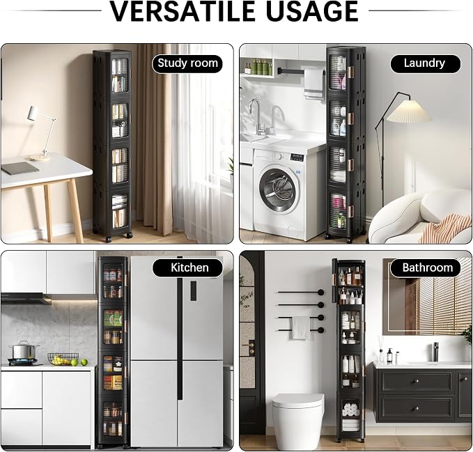 VECELO 4-Tier Tall Narrow Storage Cabinet - Image 6
