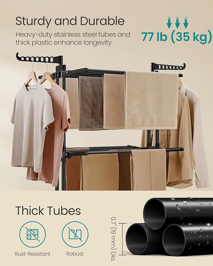 SONGMICS Clothes Drying Rack Stand 4-Tier, Foldable Laundry Drying Rack - Image 4