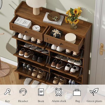 Thacuok Shoe Cabinet with 6 Flip Drawers & 2 Storage Drawers, Rustic Farmhouse - Image 5